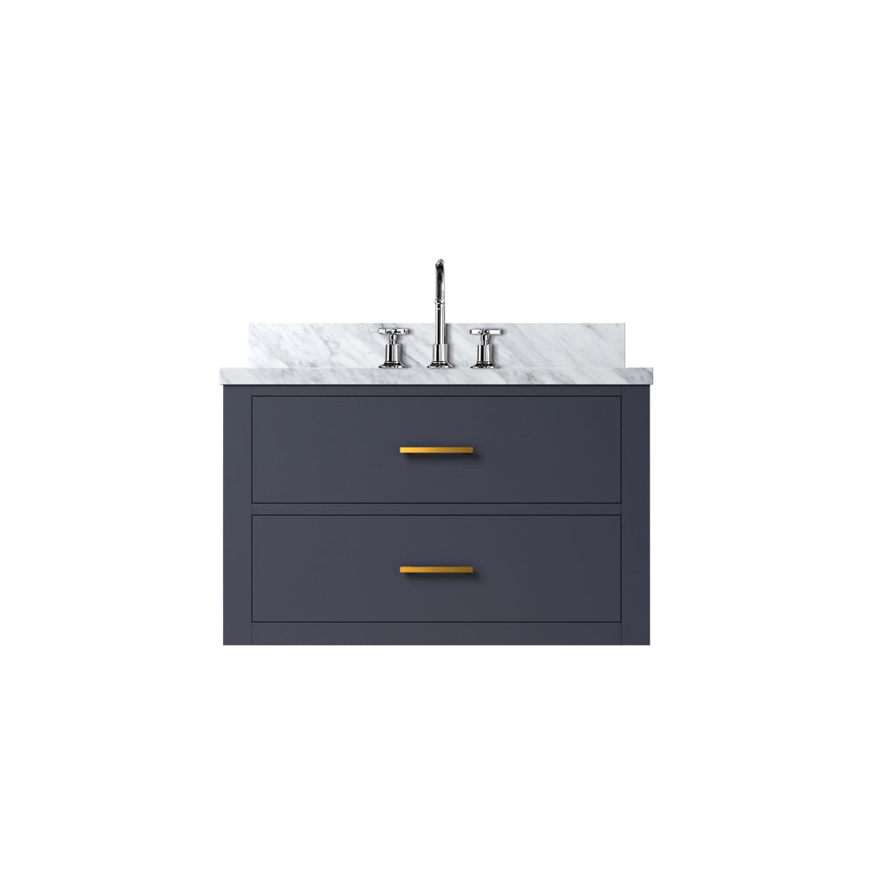 Black Single Bath Vanity 30 in. W x 22 in. D, Carrara Marble Top, and Faucet Set