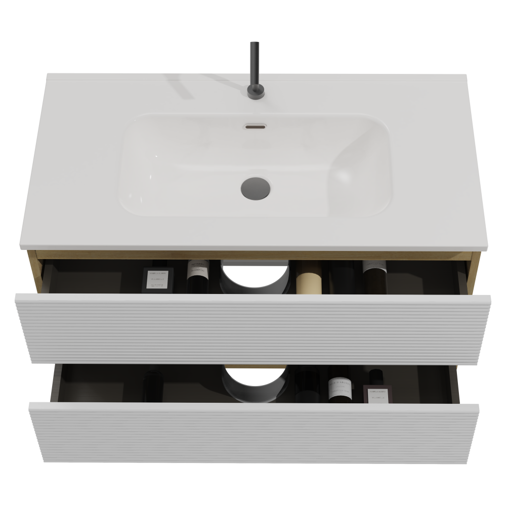 Gloria 36" Wall Mounted Snow White Matt & Natural Oak Bathroom Vanity with Integrated Ceramic Sink with Overflow, Large Storage Floating Bathroom Vanity for Modern Bathroom, Pre-assembled