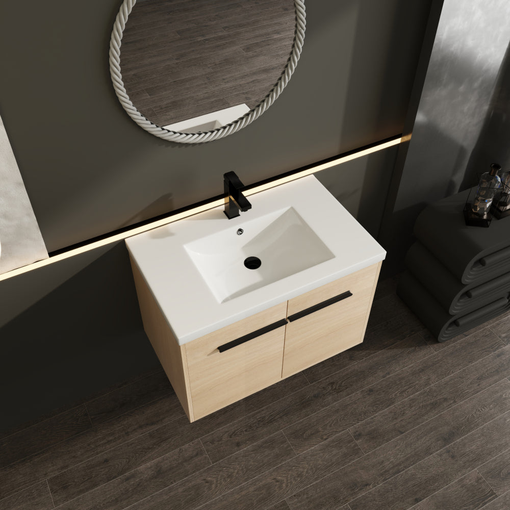 LEVISTAR Brown 36 Inch Bathroom Vanity with resin Countertop Sink, 2 Doors Bathroom Cabinet Set