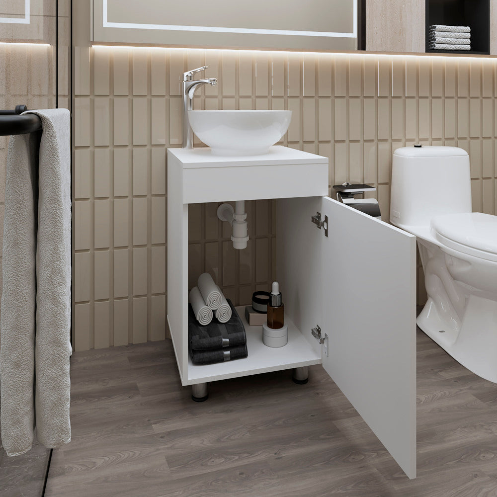 FM FURNITURE Loli Bathroom Vanity with Integrated Sink and Faucet, White
