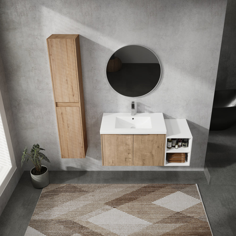 42" Wall-Mounted Bathroom Vanity With Sink and Side Cabinet, Soft Close Doors,00112IMOx2-0630IMO-0612GWH Combination Cabinet(KD-Packing)