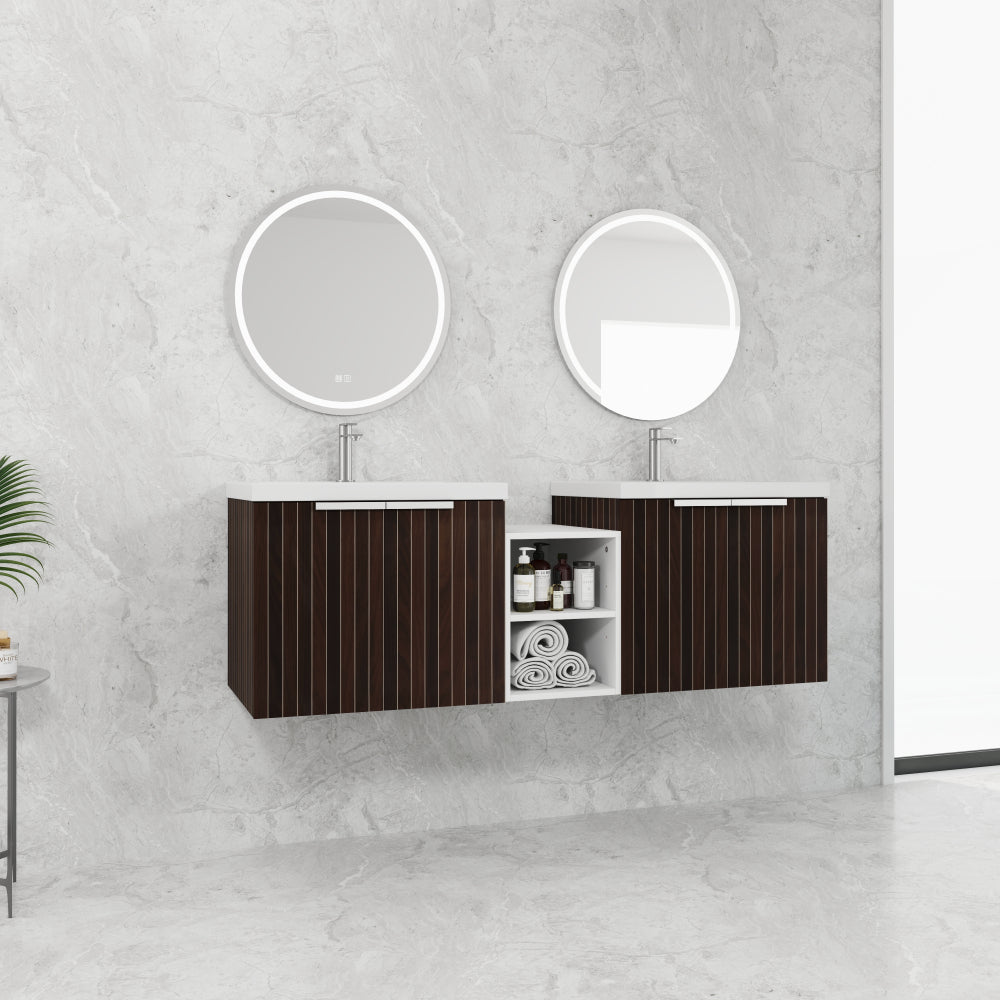 60 Inch Soft Close Doors Bathroom Vanity With Sink, A Small Storage Shelves, 24" and 12" Combination Cabinet,(KD-Packing)