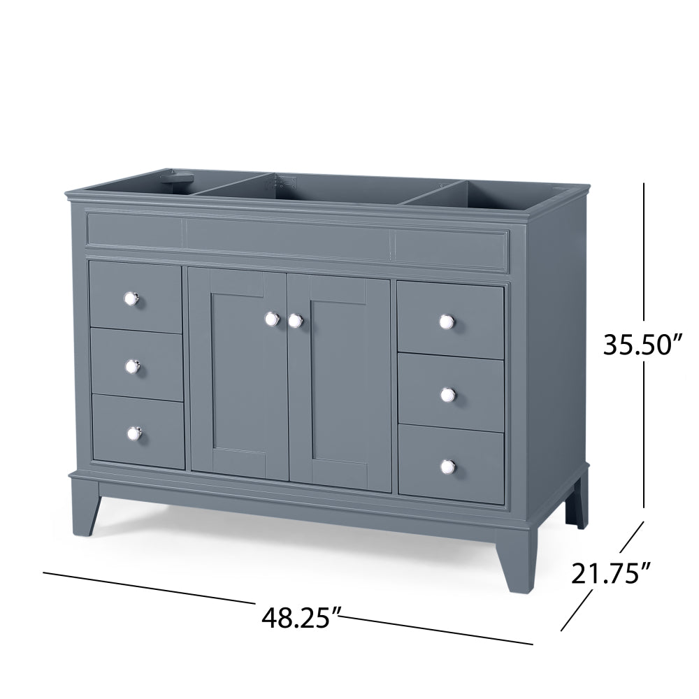 49'' Bathroom Vanity with Marble Top & Ceramic Sink, 2 Doors and 6 Drawers, Gray