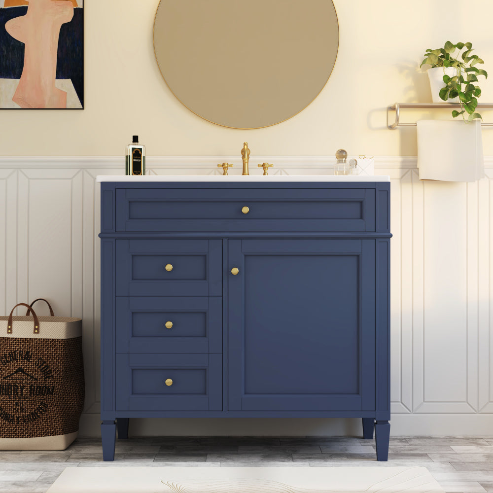 36'' Bathroom Vanity with Top Sink, Modern Bathroom Storage Cabinet with 2 Drawers and a Tip-out Drawer, Single Sink Bathroom Vanity