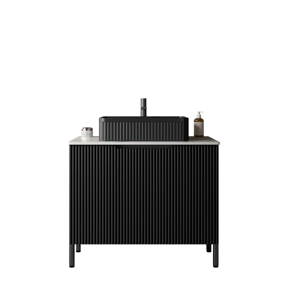 TURIO 30" Freestanding Cabinet without Basin, with Carrara White Sintered Stone Counter Top and 2 Doors, Black Color