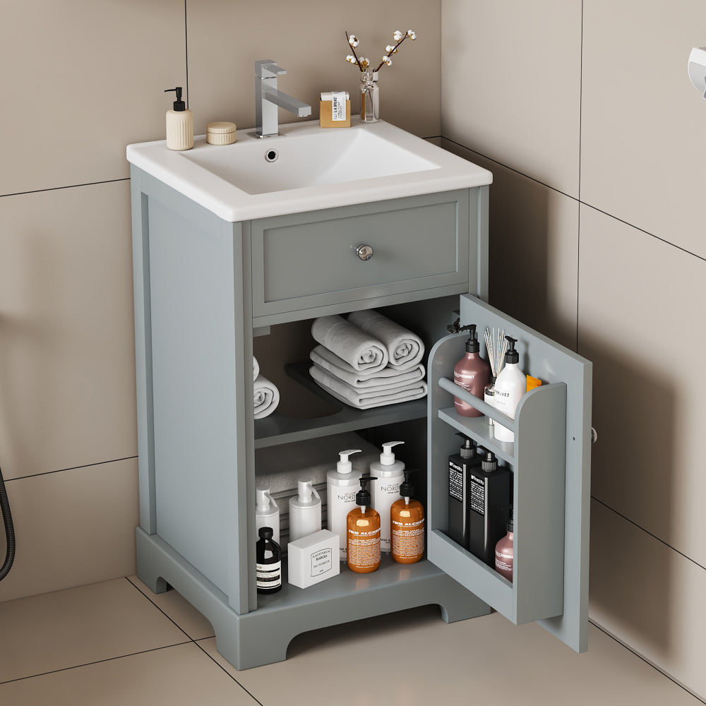 20" Bathroom Vanity with Sink, Bathroom Cabinet with Soft Closing Door, Storage Rack and Adjustable Shelve, White (Old Sku:
WF531249AAK)