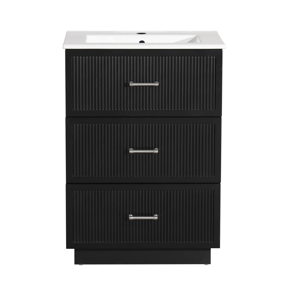 30 Inch Bathroom Vanity with Ceramic Sink Combo Set, Modern Freestanding Bathroom Storage Cabinet with 2 Drawers, Floor Standing Bath Vanity, White