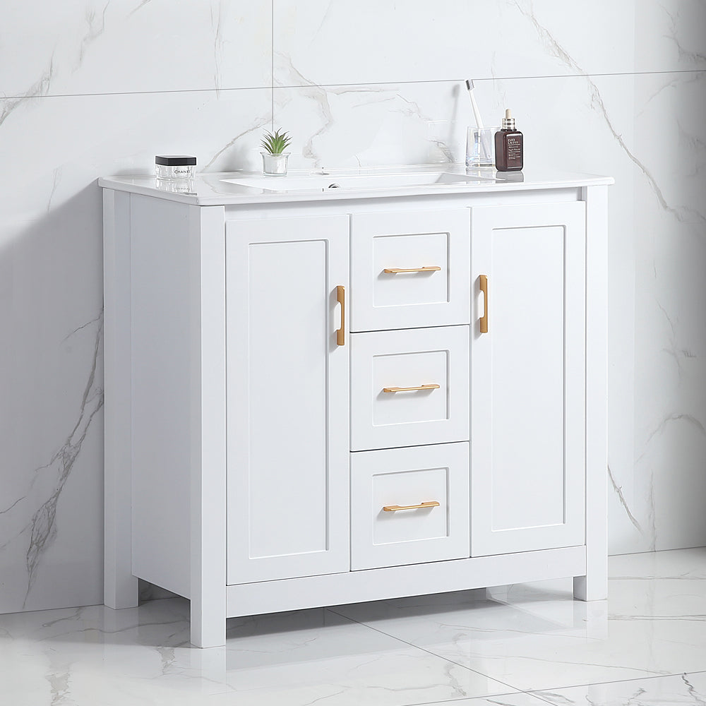 36"White Bathroom Vanity with Single Sink, Combo Cabinet Undermount Sink, Bathroom Storage Cabinet with 2 Doors and 2 Drawer, Soft Closing, Multifunctional Storage