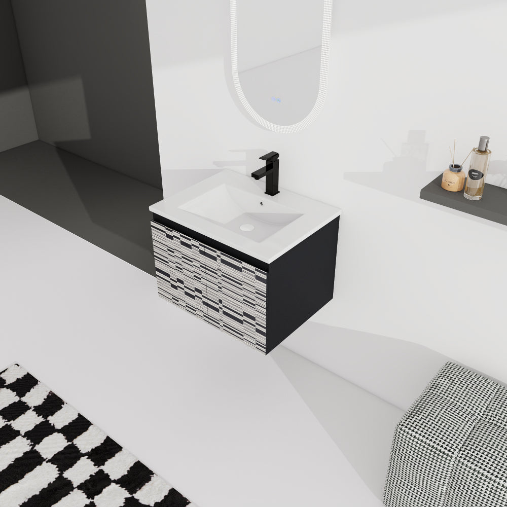 24'' Floating Wall-Mounted Bathroom Vanity With Ceramics Sink & Soft-Close Cabinet Door, KD-Package