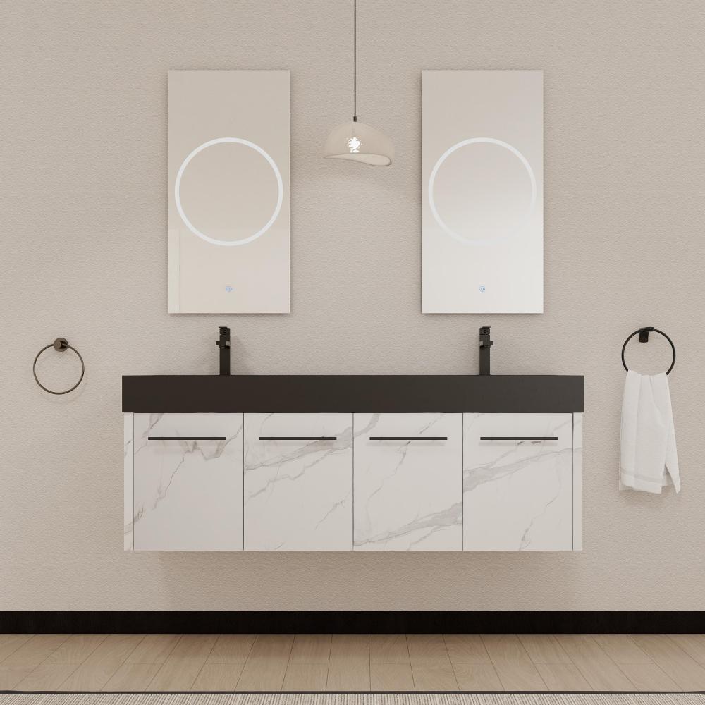 48 Inch Wall-Mounted Bathroom Vanity with Sink, Thick Edged Resin Basin, KD-Package