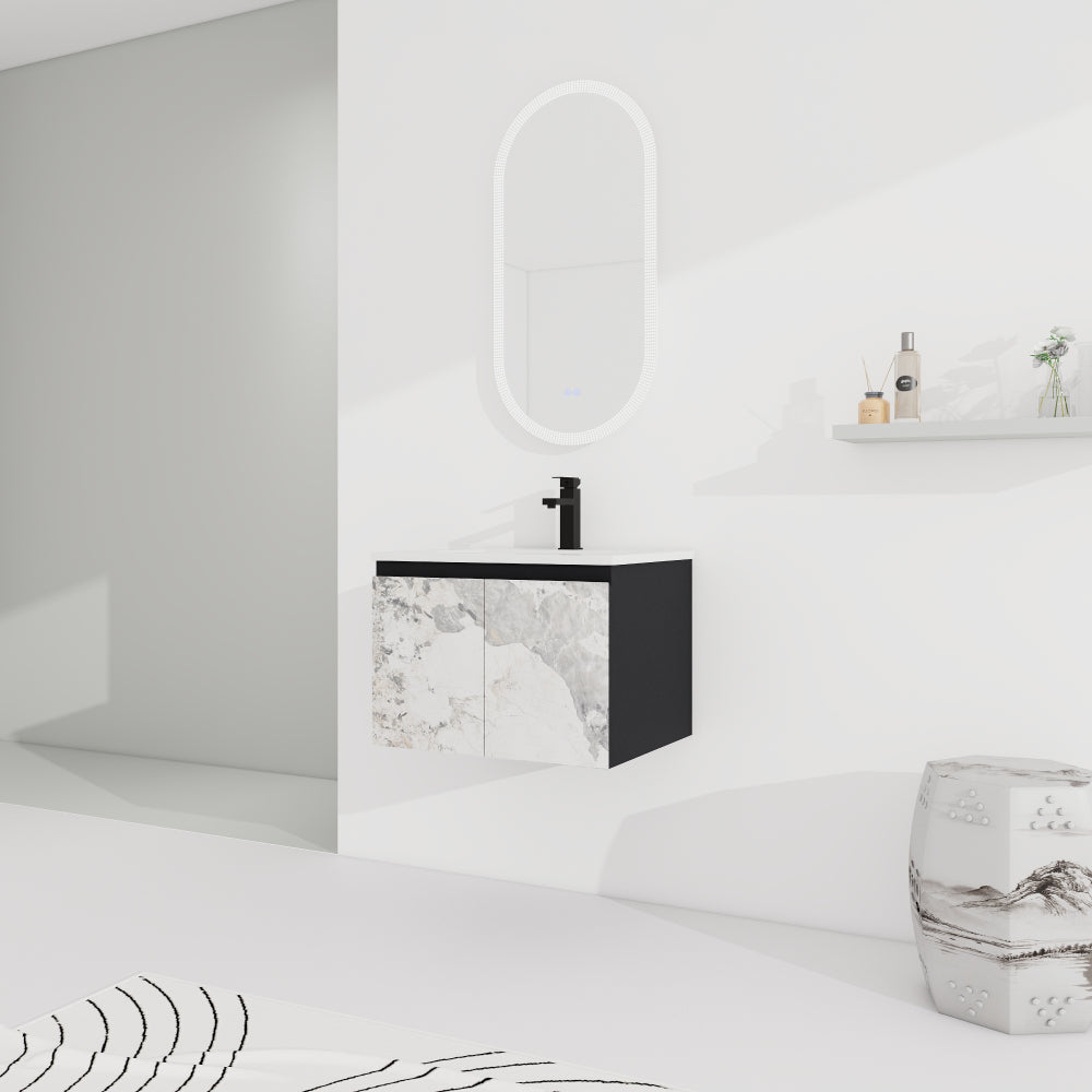 24'' Floating Wall-Mounted Bathroom Vanity With Ceramics Sink & Soft-Close Cabinet Door, KD-Package