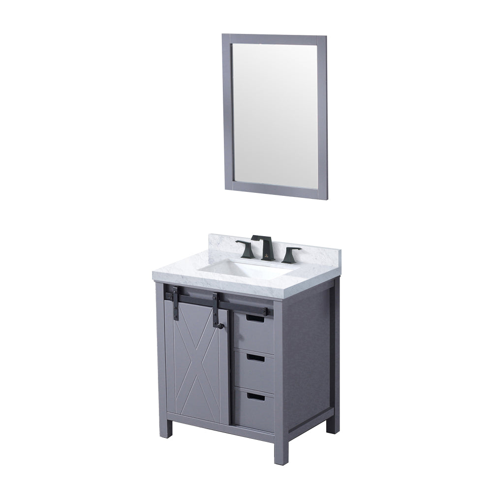 Dark Grey Bath Vanity 30 in. W x 22 in. D, Carrara Marble Countertop, Faucet Set and 28 in. Mirror