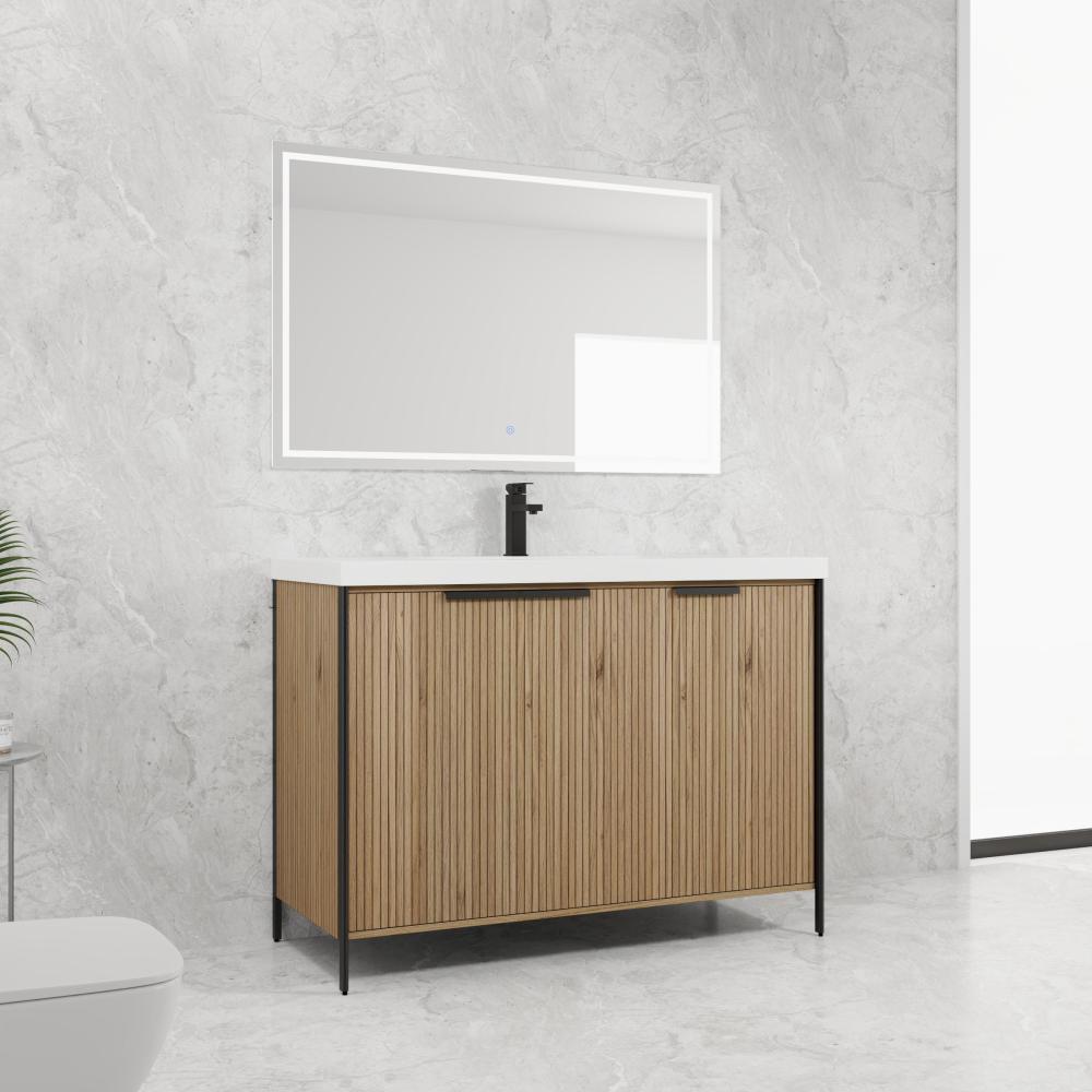 30" Freestanding Bathroom Vanity with Resin Sink & 2 Soft-Close Cabinet Doors (KD-Packing)