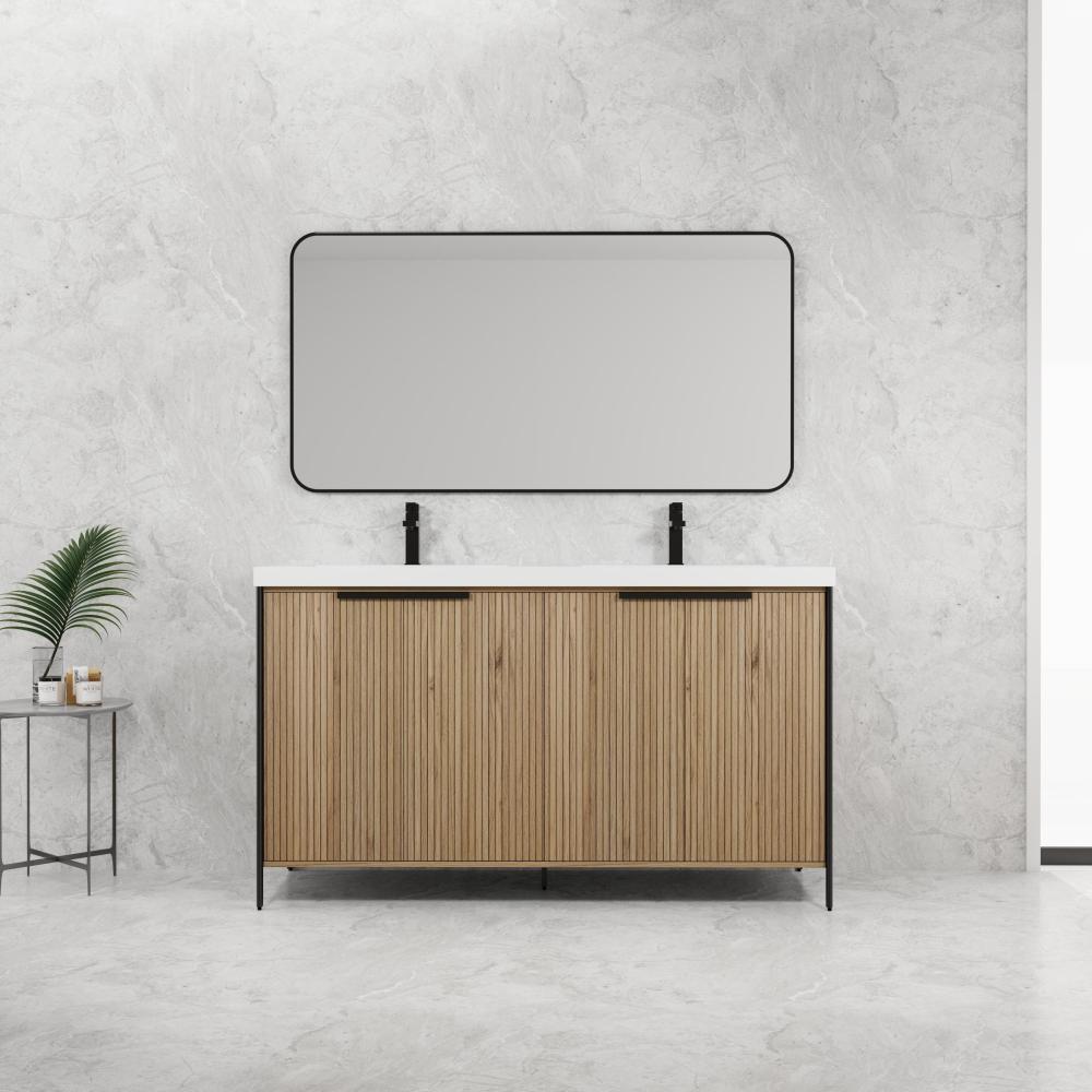 30" Freestanding Bathroom Vanity with Resin Sink & 2 Soft-Close Cabinet Doors (KD-Packing)