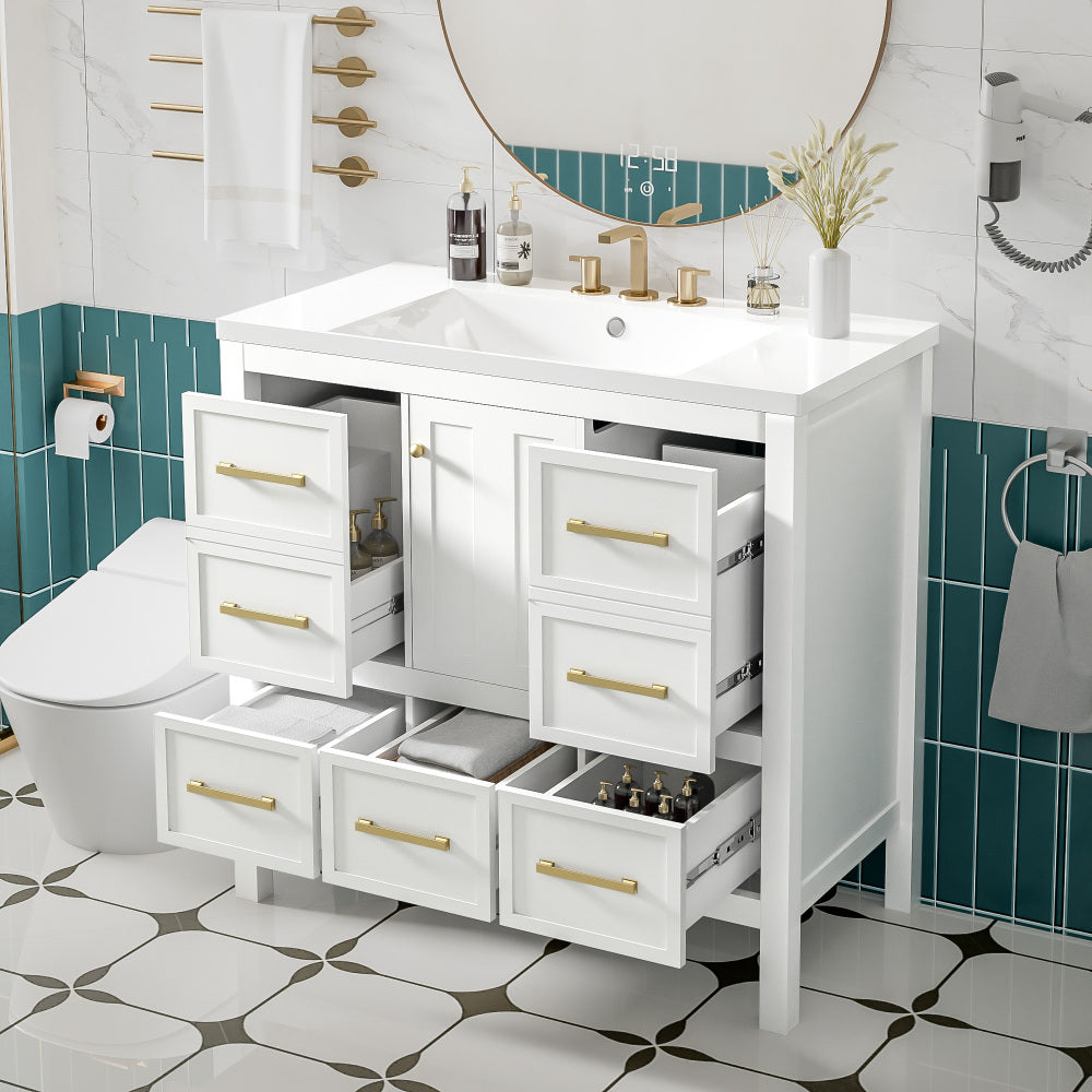 36'' Bathroom Vanity with Resin Sink Combo, Solid Wood Frame Bathroom Storage Cabinet, Freestanding Vanity Set with 5 Drawers& Soft Closing Doors (Same as N710S136002B+SW000142AAB )