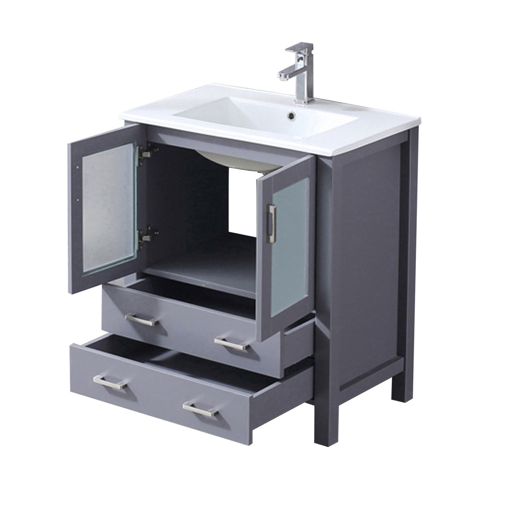 Dark Grey Bath Vanity 30 in. W x 18.25 in. D, White Ceramic Top, and Faucet Set