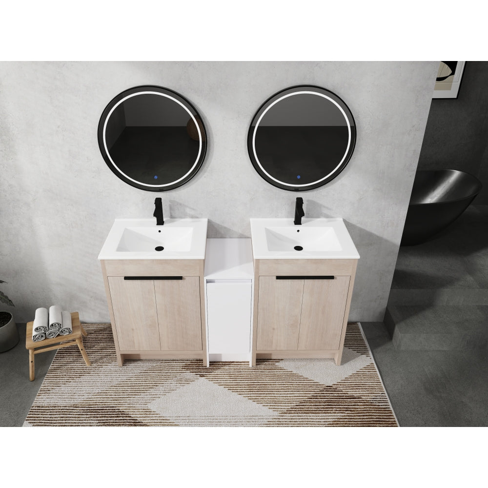 60 Inch Freestanding Bathroom Vanity with Ceramic Sink and Storage Cabinets, Soft Closing Door, 02424*2+0312 Combination Cabinet, KD-Package