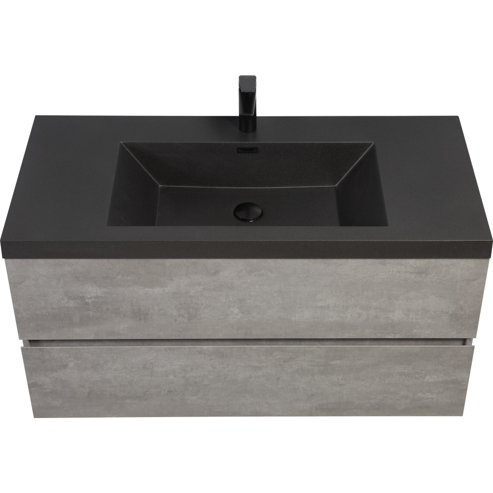 42" Floating Bathroom Vanity with Sink, Modern Wall-Mounted Bathroom Storage Vanity Cabinet with Black Quartz Sand Top Basin and Soft Close Drawers, Grey 24V12-42GR