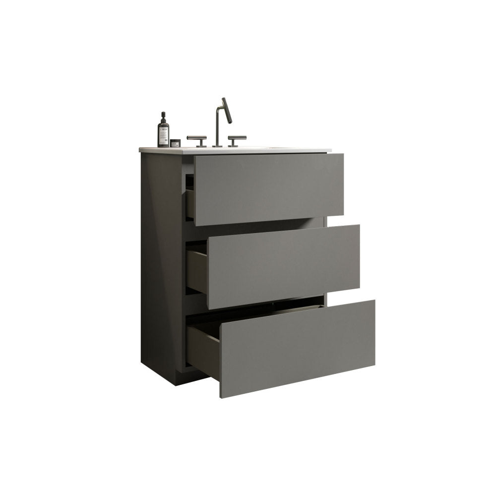 TIA 24" Gray Bathroom Vanity with Sink with 3 Faucet Holes, Large Storage Freestanding Bathroom Vanity for Modern Bathroom, One-Piece White Sink Basin without Drain and Faucet, Pre-assembledT