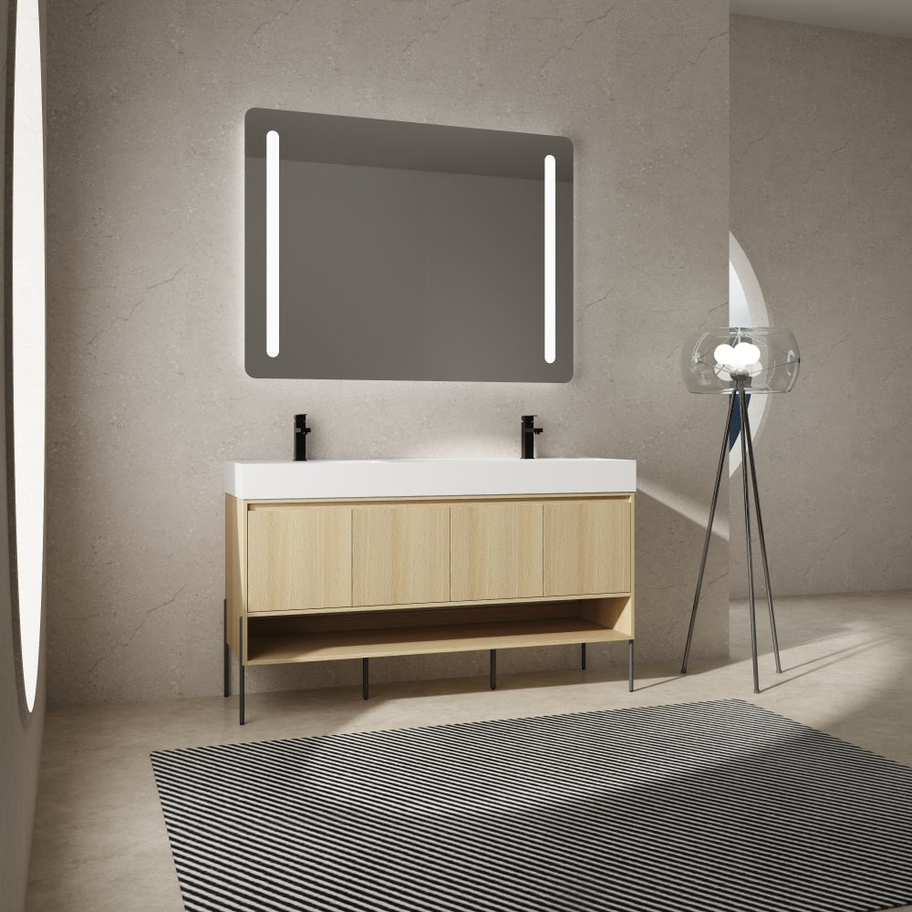 48" Bathroom Vanity Combo w/Single Resin Sink, Modern Storage Cabinet Set 3 Door, Multilayer solid wood, Oak