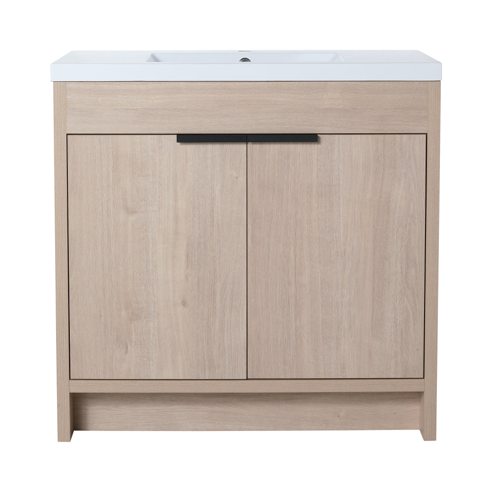 36 Inch Freestanding Bathroom Vanity with White Resin Sink & 2 Soft-Close Cabinet Doors (BVB02436PLO-GRB3640)