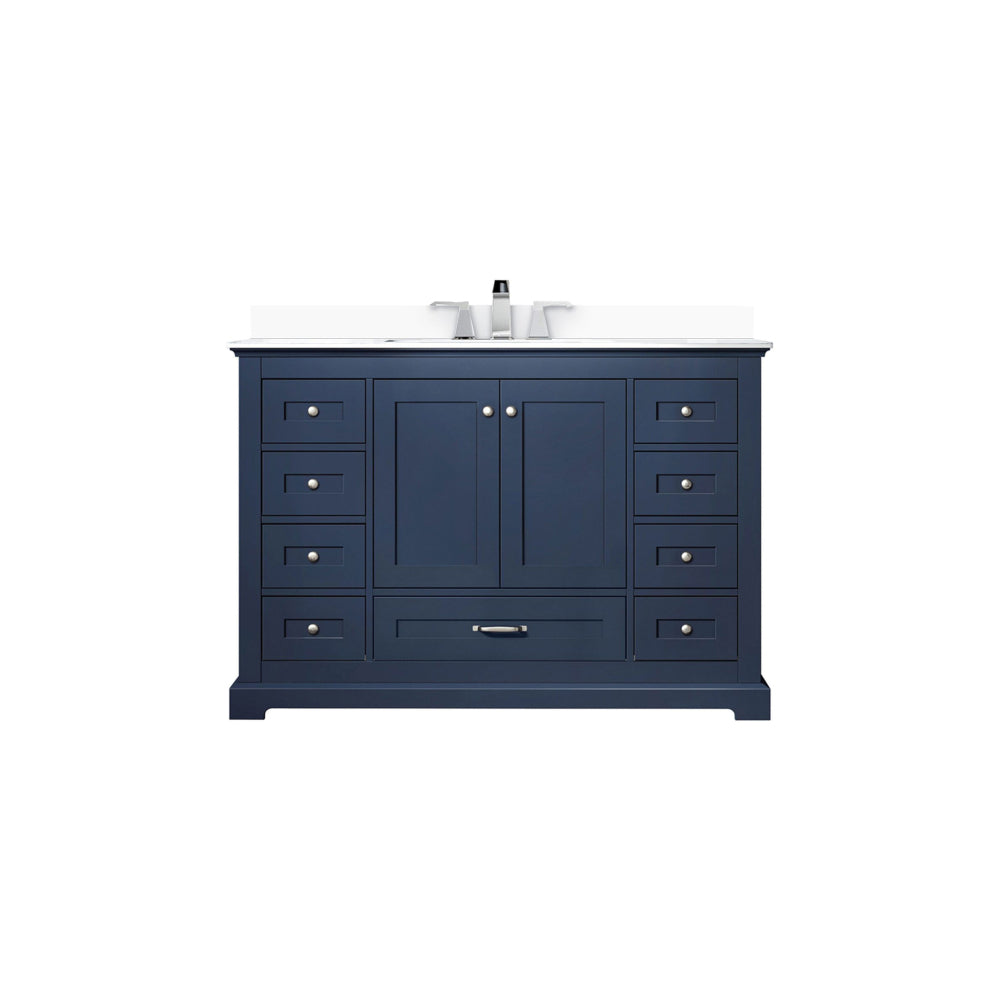 Navy Blue Single Bath Vanity 48 in. W x 22 in. D, White Quartz Top, and Faucet Set