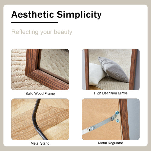 Third generation packaging upgrade, thickened border, brown wood grain solid wood frame full length mirror, dressing mirror, bedroom entrance, decorative mirror, and floor standing mirror. 57.9"*18.1"