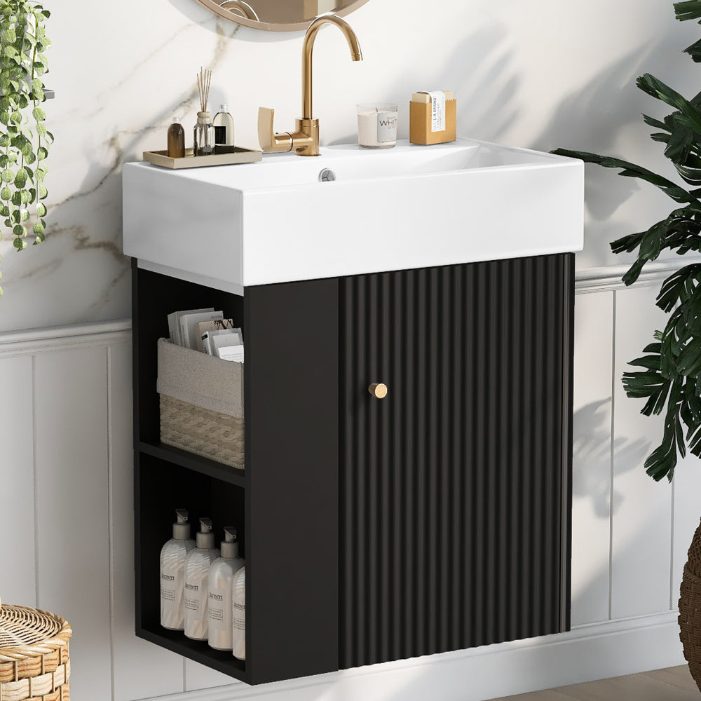 21.6" Green Bathroom vanity, Combo Cabinet, Bathroom Storage Cabinet, Single Ceramic Sink, Right side storage