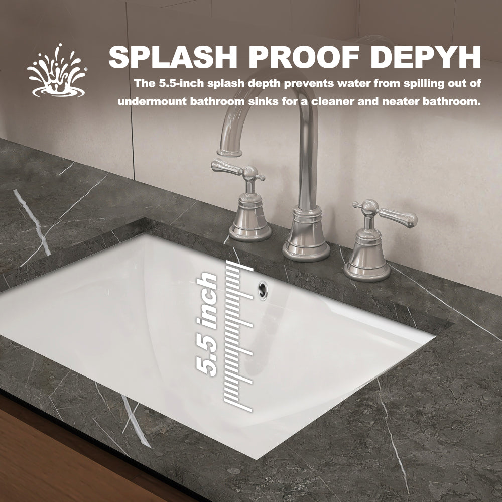 18 inch Under-mount Ceramic Rectangle Bathroom Vanity Sink, Under-mount Sink Rectangular with Concealed Overflow 18" x 13" Vessel Sink with Template DIY install Rectrangle White Ceramic