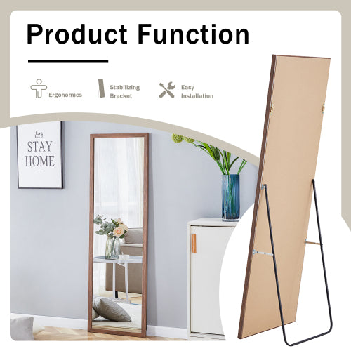Third generation packaging upgrade, thickened border, brown wood grain solid wood frame full length mirror, dressing mirror, bedroom entrance, decorative mirror, and floor standing mirror. 57.9"*18.1"