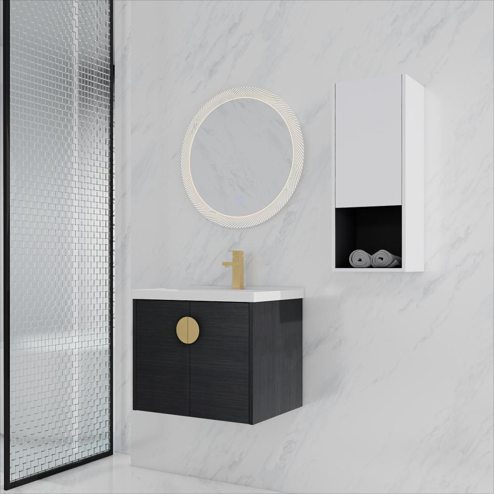 30" Wall-Mounted Bathroom Vanity With Ceramic Sink and Side Cabinet & Soft Close Doors, Combination Cabinet (KD-Package)