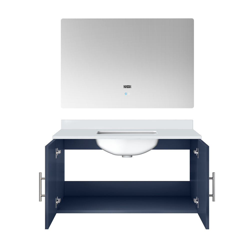 Navy Blue Bath Vanity 36 in. W x 22 in. D, White Quartz Top, and 36 in. LED Mirror