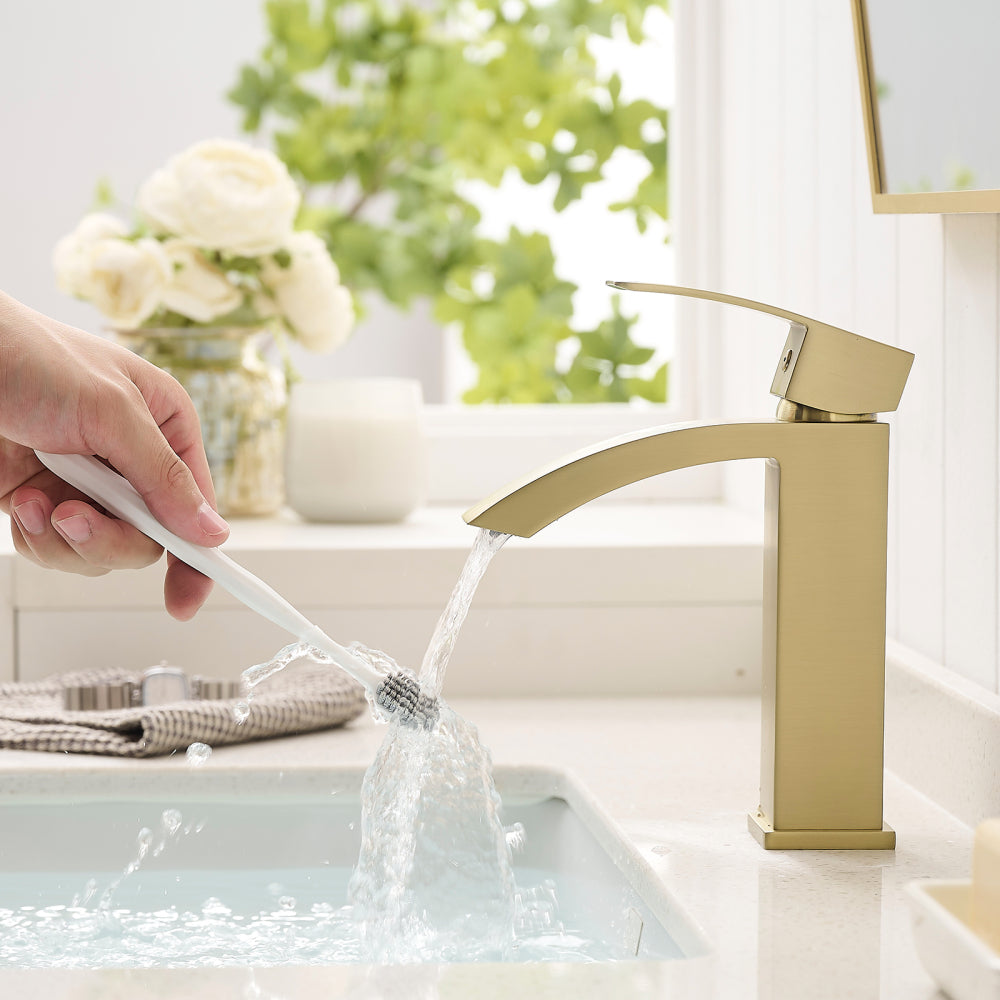 Brushed Gold Bathroom Faucet,Faucet for Bathroom Sink, Single Hole Bathroom Faucet Modern Single Handle Vanity Basin Faucet