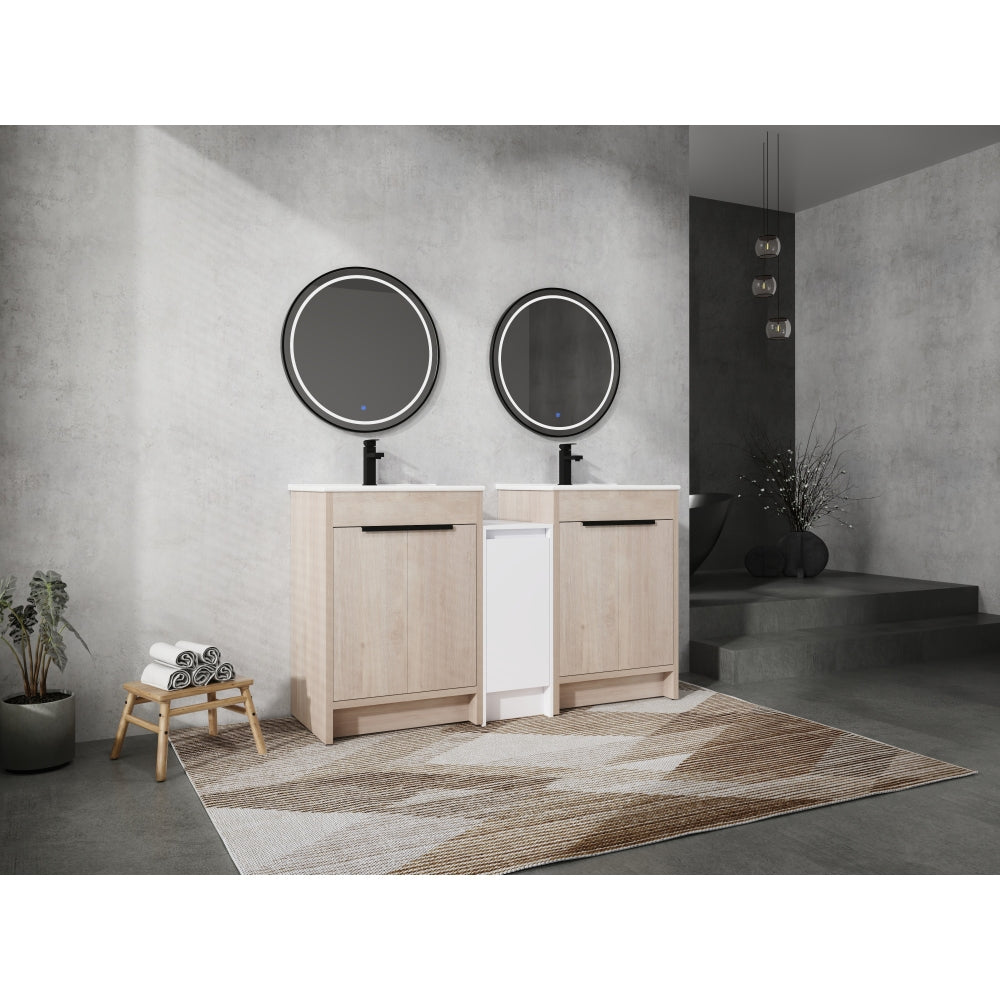60 Inch Freestanding Bathroom Vanity with Ceramic Sink and Storage Cabinets, Soft Closing Door, 02424*2+0312 Combination Cabinet, KD-Package