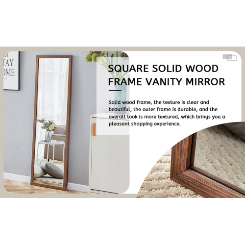 Third generation packaging upgrade, thickened border, brown wood grain solid wood frame full length mirror, dressing mirror, bedroom entrance, decorative mirror, and floor standing mirror. 57.9"*18.1"