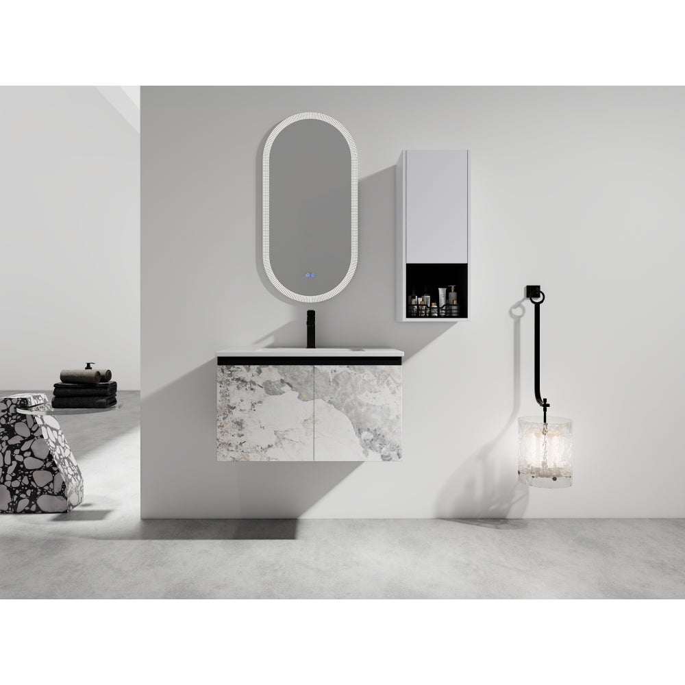30" Wall-Mounted Bathroom Vanity With Ceramic Sink and Side Cabinet & Soft Close Doors, Combination Cabinet (KD-Package)