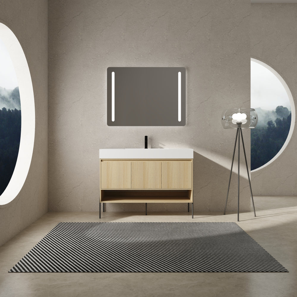 48" Bathroom Vanity Combo w/Single Resin Sink, Modern Storage Cabinet Set 3 Door, Multilayer solid wood, Oak