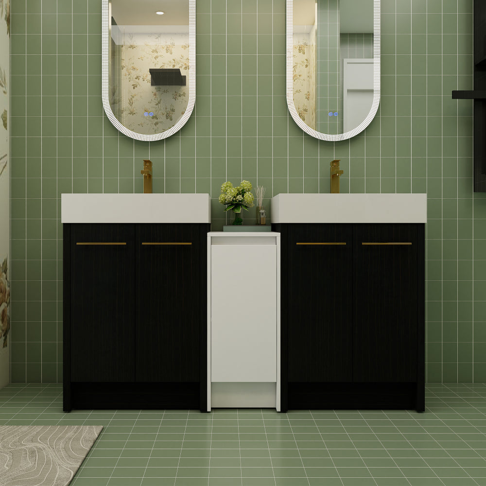 72 Inch Freestanding Bathroom Vanity with Resin Sink and a Storage Cabinets, With Soft Closing Door, 09230*2+0312 Combination Cabinet, KD-Package