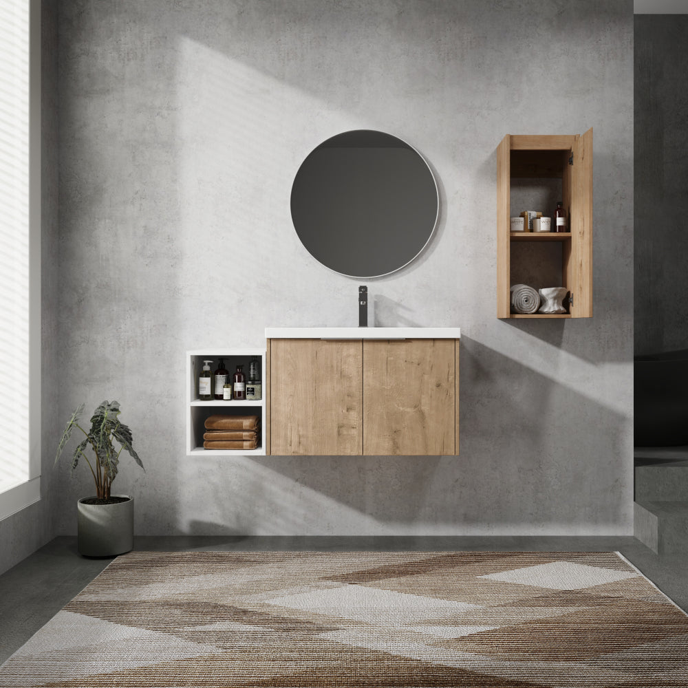 42" Wall-Mounted Bathroom Vanity With Sink and Side Cabinet, Soft Close Doors,00112IMOx2-0630IMO-0612GWH Combination Cabinet(KD-Packing)
