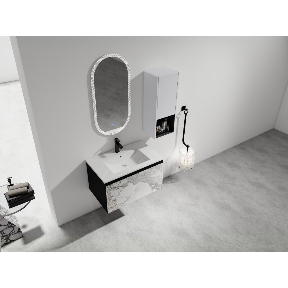30" Wall-Mounted Bathroom Vanity With Ceramic Sink and Side Cabinet & Soft Close Doors, Combination Cabinet (KD-Package)