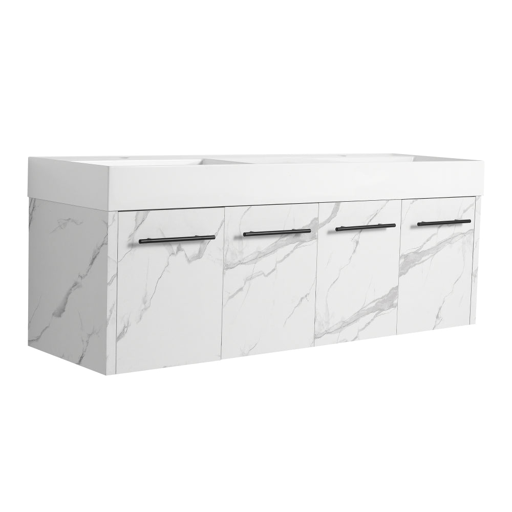 48 Inch Wall-Mounted Bathroom Vanity with Sink, Thick Edged Resin Basin, KD-Package