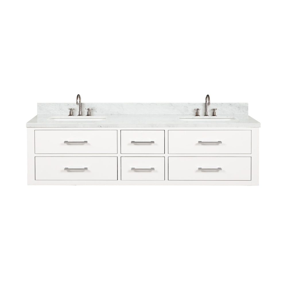 Blue Double Bath Vanity 72 in. W x 22 in. D, Carrara Marble Top, and Faucet Set