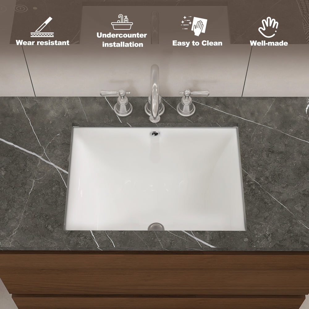 18 inch Under-mount Ceramic Rectangle Bathroom Vanity Sink, Under-mount Sink Rectangular with Concealed Overflow 18" x 13" Vessel Sink with Template DIY install Rectrangle White Ceramic