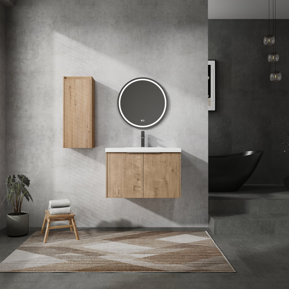 30" Wall-Mounted Bathroom Vanity With Sink and Side Cabinet, Soft Close Doors,00112IMO x 2-00630IMO Combination Cabinet(KD-Packing)