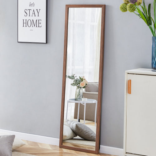 Third generation packaging upgrade, thickened border, brown wood grain solid wood frame full length mirror, dressing mirror, bedroom entrance, decorative mirror, and floor standing mirror. 57.9"*18.1"