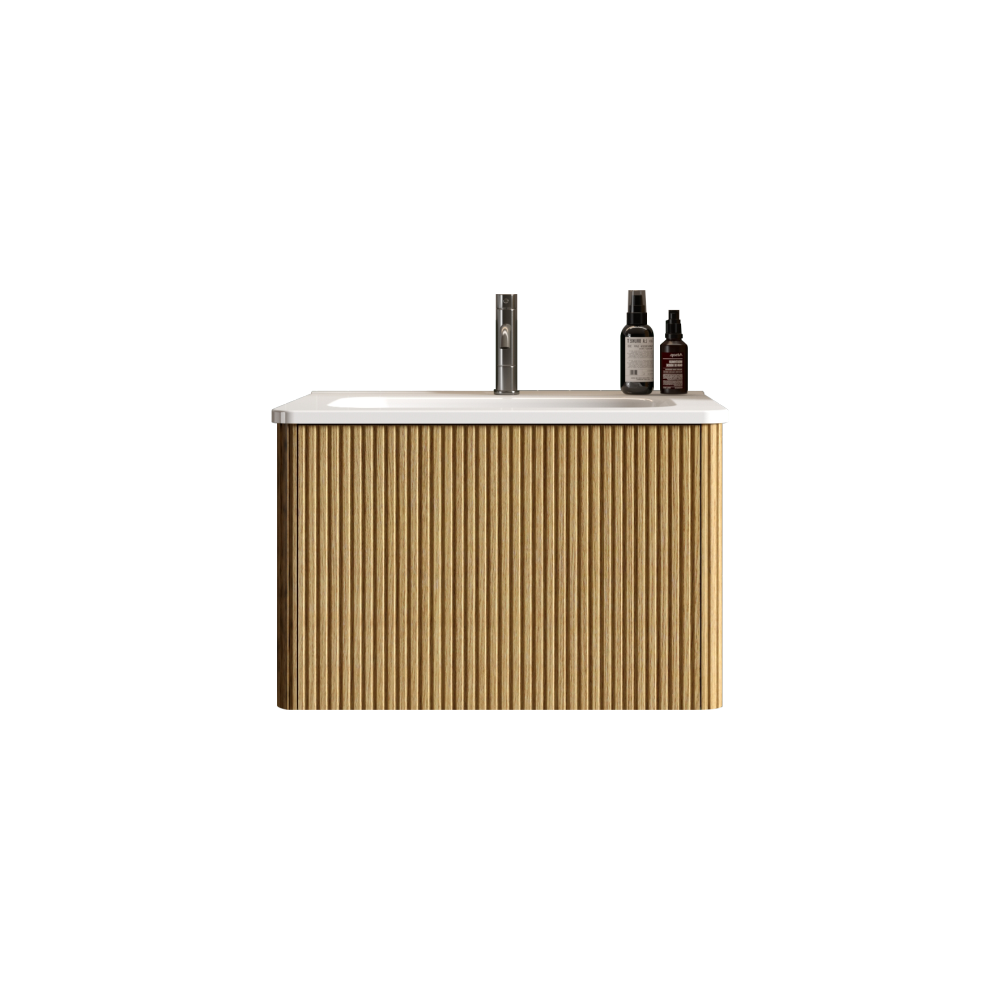 U055-Etna24W-306 Etna 24" Striped Natural Oak Bathroom Vanity with White Ceramic Sink, Wall Mounted Floating Bathroom Vanity for Modern Bathroom, Pre-assembled