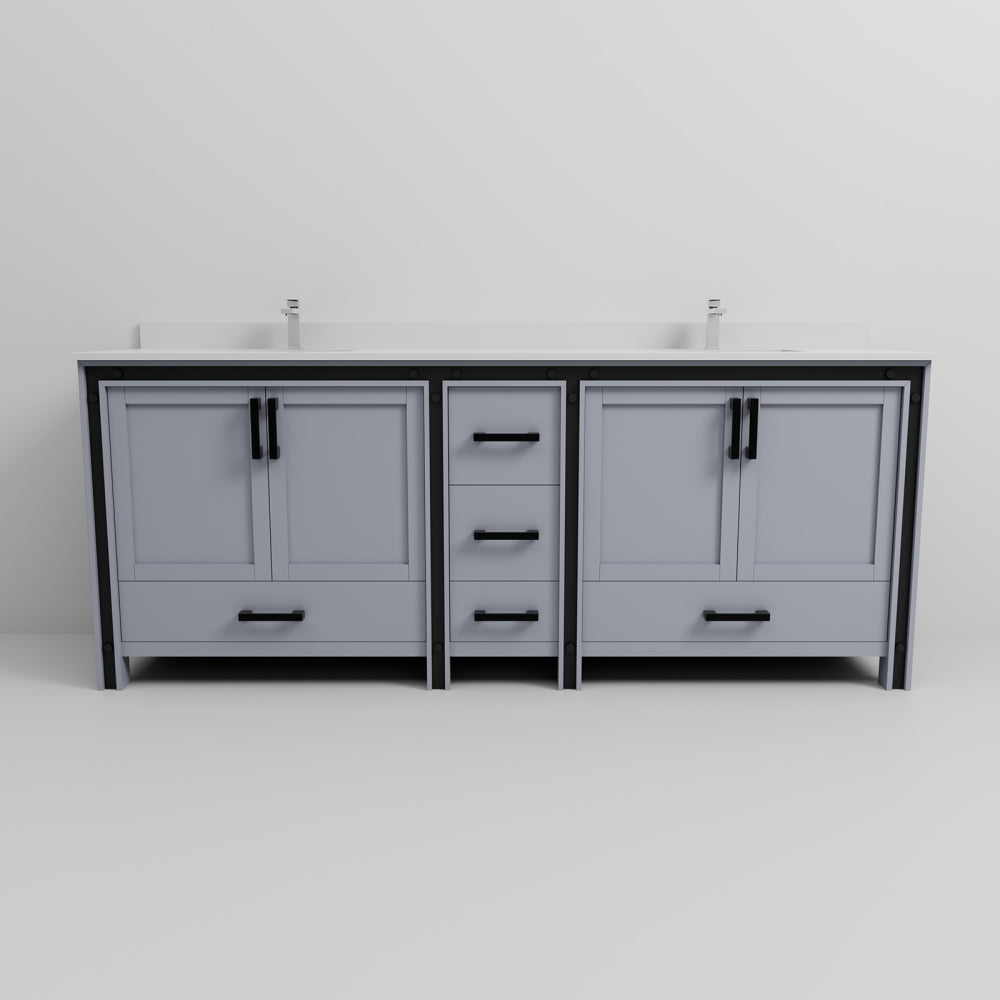Dark Grey Double Bath Vanity 84 in. W x 22 in. D, Cultured Marble Top and Faucet Set