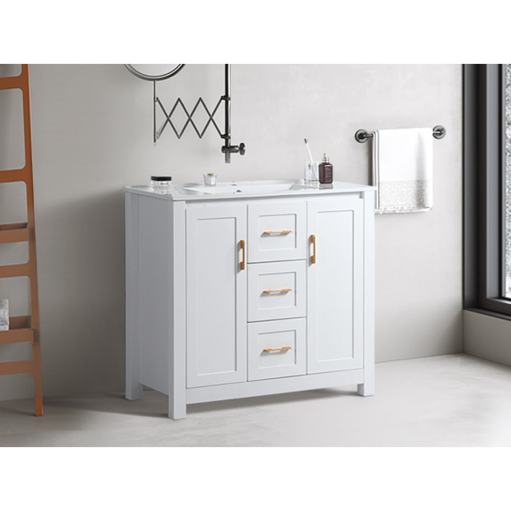 36"White Bathroom Vanity with Single Sink, Combo Cabinet Undermount Sink, Bathroom Storage Cabinet with 2 Doors and 2 Drawer, Soft Closing, Multifunctional Storage