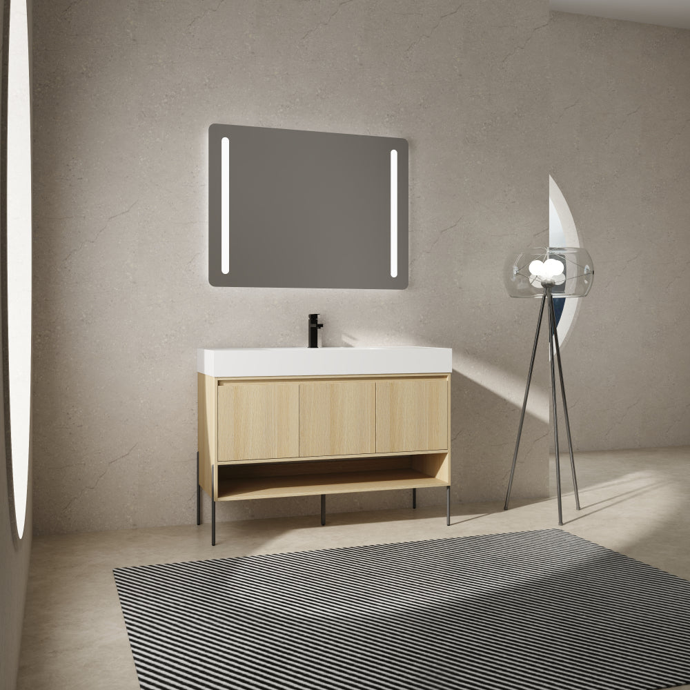 48" Bathroom Vanity Combo w/Single Resin Sink, Modern Storage Cabinet Set 3 Door, Multilayer solid wood, Oak