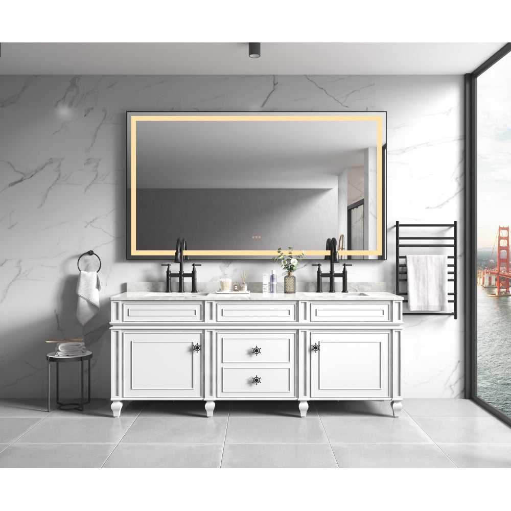 72 x 48 Inch LED Bathroom Mirror with Aluminum Frame, Wall Mounted Vanity Mirror, Anti-Fog, Memory, 3 Colors, Stepless Dimmable